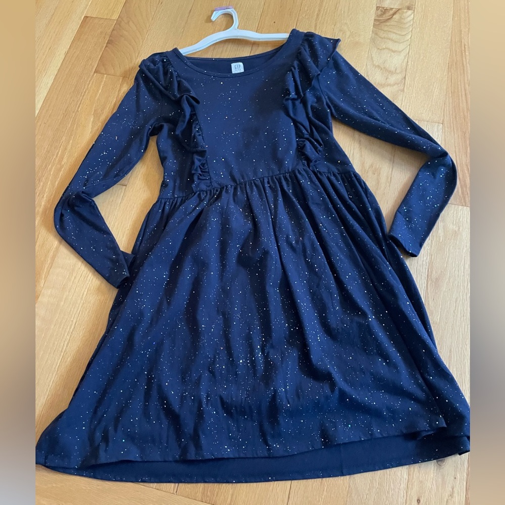 GAP kids long sleeve sparkly navy blue dress